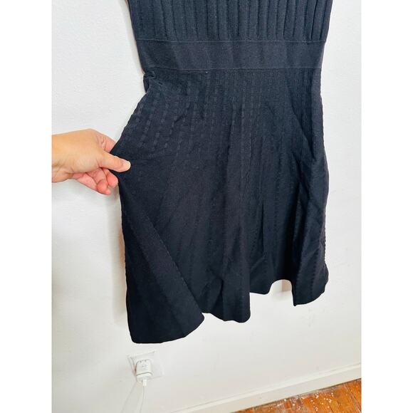 TED BAKER Black Ribbed Skater Style Mini V-Neck Banded Waist Skater Dress sz 2 - Picture 9 of 10